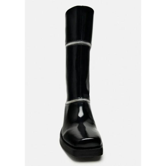 NWT Zara Black ZIPPERED LEATHER Mid Calf Boots 6 - Picture 3 of 5